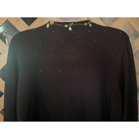 BEREK 2 Takako Sakon Angels Nativity Bejeweled Sequined Black Sweater Vintage L - Picture 8 of 12